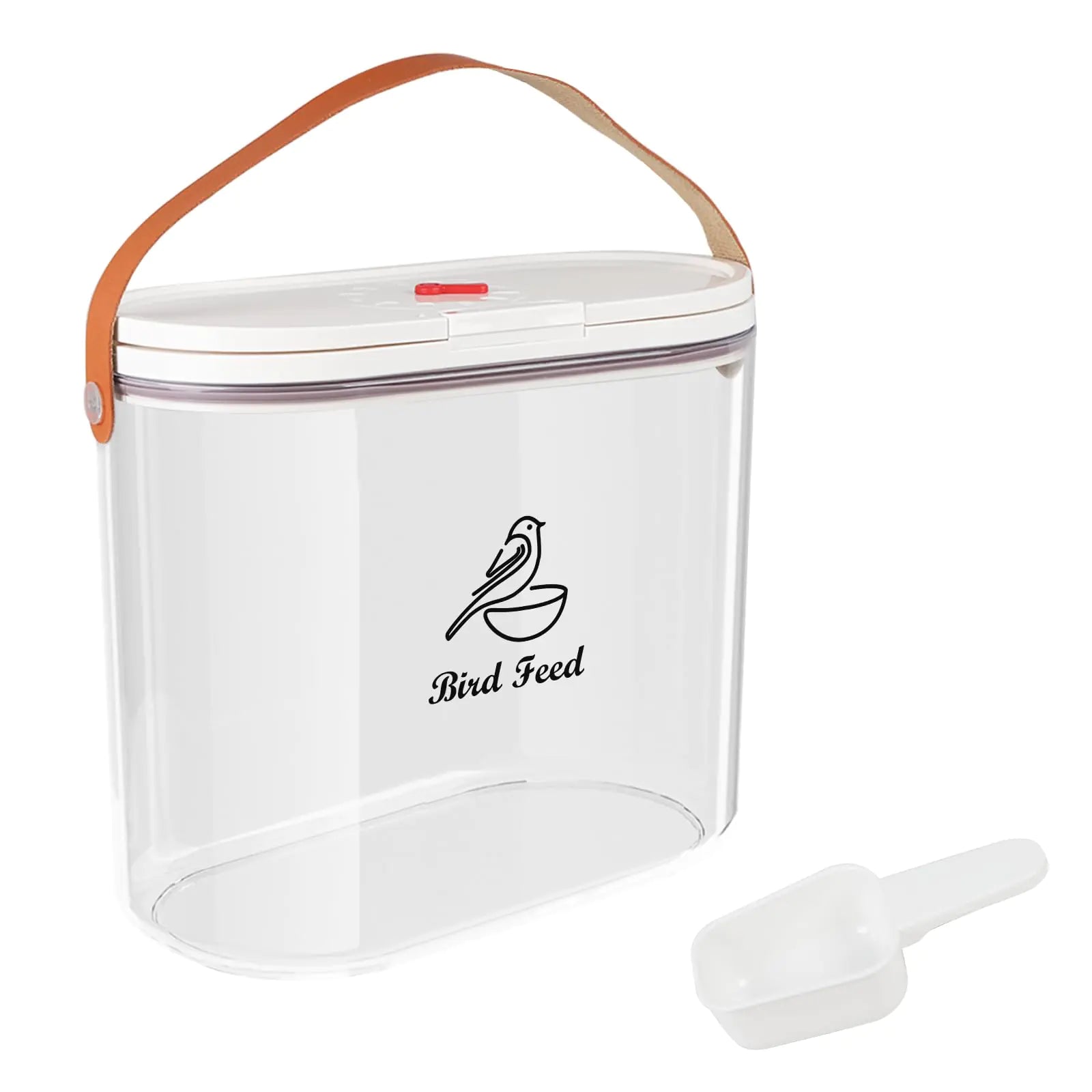Brabtod Outdoor Bird Seed Storage Container 7Lbs|Portable Bird Food Container with Handle|Clear Bird Seed Bin with Food Scoop|ideal for Wild Bird SeedSunflower seed|Clear Plastic-BPA Free