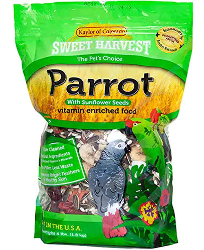 Sweet Harvest Parrot Bird Food (with Sunflower Seeds) 4 lbs Bag - Seed Mix for a Variety of Parrots