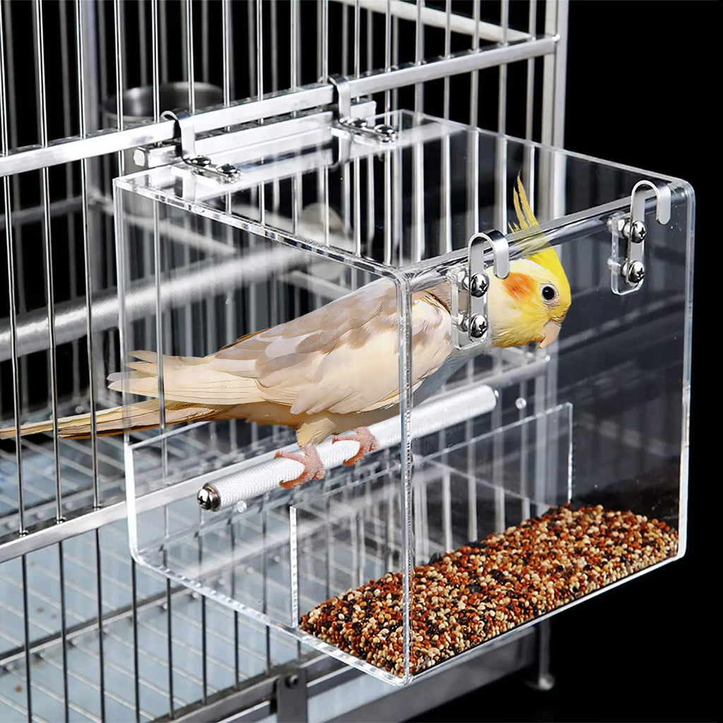 No Mess Bird Feeder for Cage Bird Feeder Automatic Bird Feeder for Cage Acrylic No Spill Bird Cage Feeder for Parakeet Parrot Cockatiels Lovebirds Canaries Finches Cage Seed Feeder (Small)