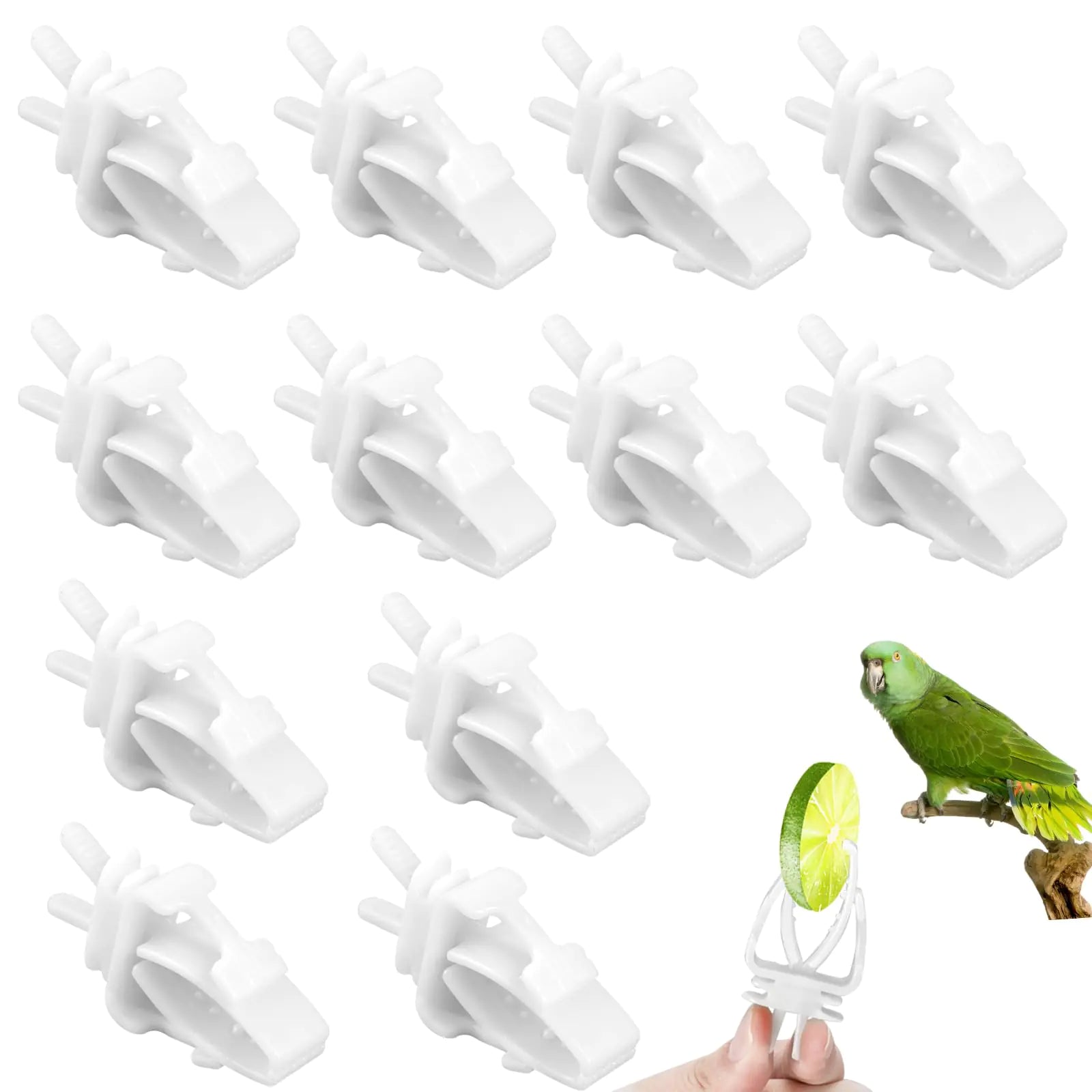 12 Pcs Bird Cage Clips Bird Cage Food Holder Parrot Fruit Vegetable Clips Cage Feeder Clip for Budgie Parakeet Cockatoo Macaw Cockatiel Conure