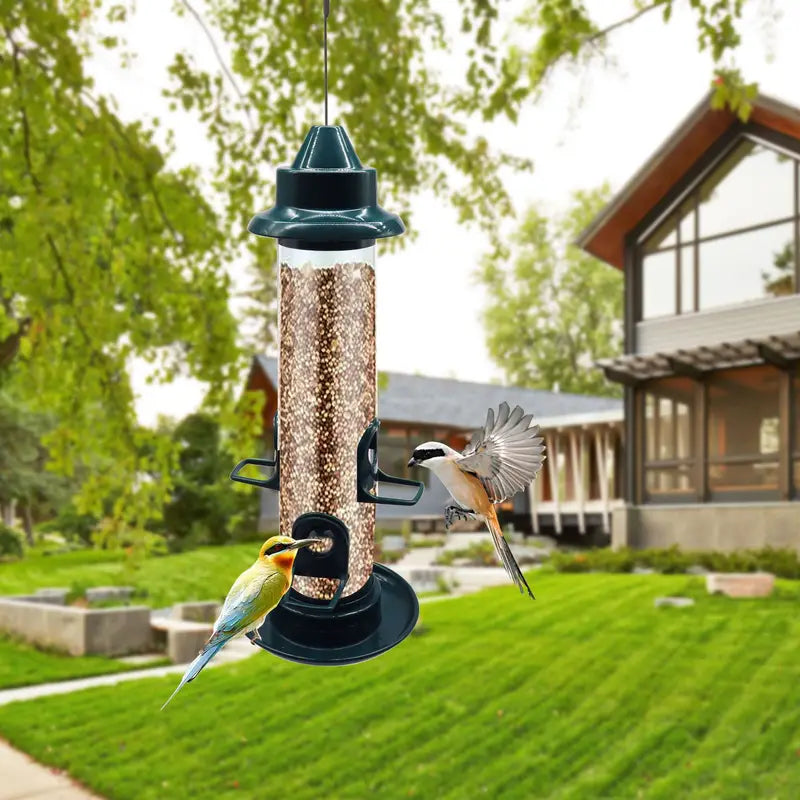 Hanging Bird Feeder for Outdoor Garden Decor, Metal Tube